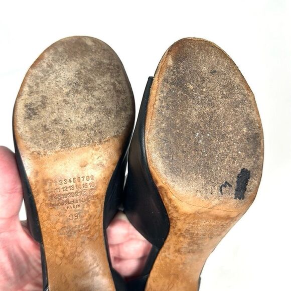 Maison Martin Margiela Black Leather Ombre Heels Open Toe Side Buckle Italy 39 - Picture 14 of 16